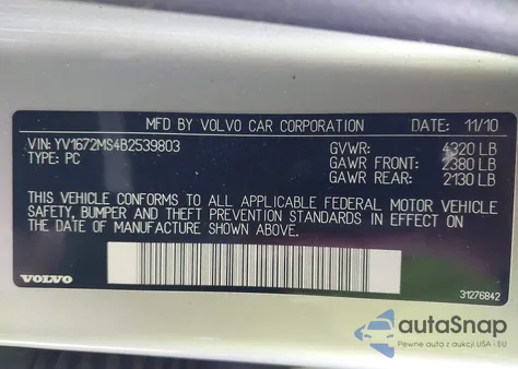 2011 Volvo S40 T5/T5 R-Design from USA, damaged, VIN YV1672MS4B2539803